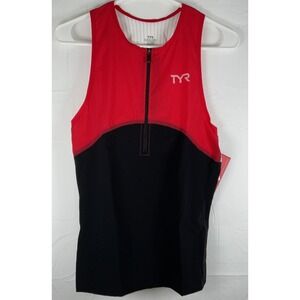 NWT Men's TYR Carbon Triathlon Tank Top ITU Approved 1/2 Zip Red & Black XS